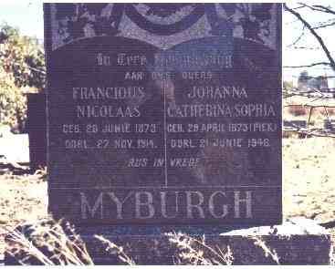 MYBURGH Francious Nicolaas 1873-1914 &amp; Johanna Catherina Sophia PIEK 1873-1948
