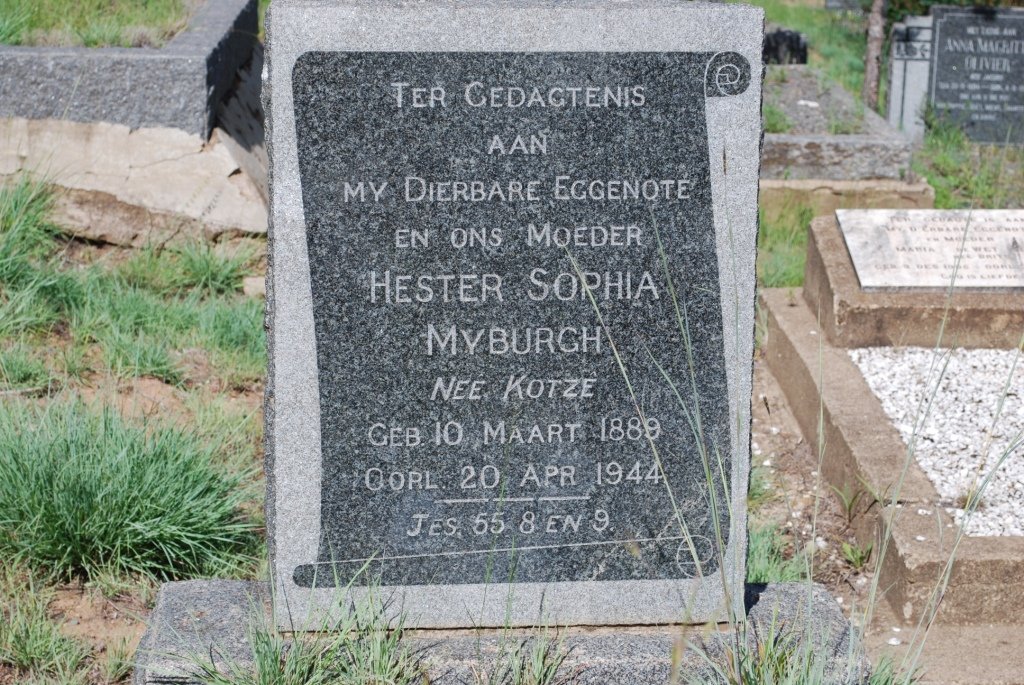 MYBURGH Hester Sophia nee KOTZE 1889-1944