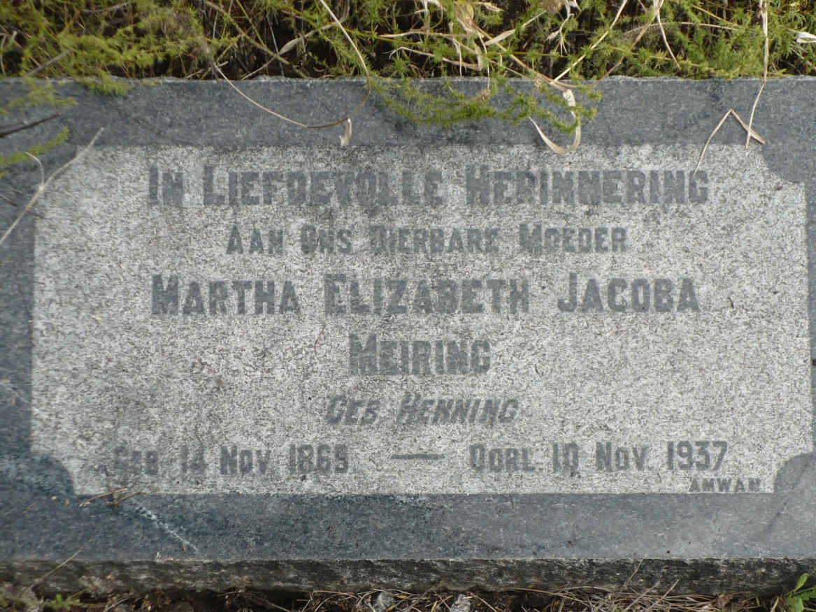 MEIRING Martha Elizabeth Jacoba nee HENNING 1869-1937