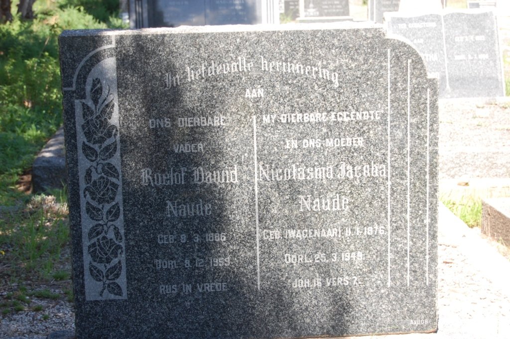 NAUDE Roelof Dawid 1886-1959 &amp; Nicolasina Jacoba WAGENAAR 1876-1949