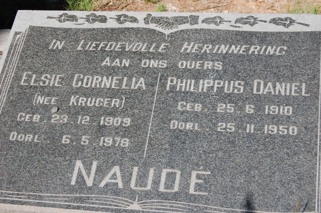 NAUDE Phillipus Daniel 1910-1950 &amp; Elsie Cornelia KRUGER 1909-1978