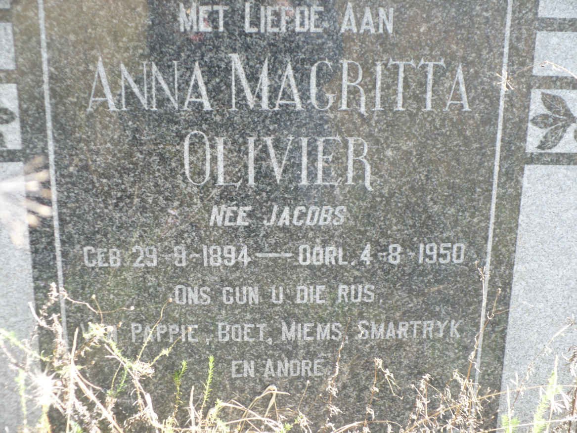 OLIVIER Anna Magritta nee JACOBS 1894-1950