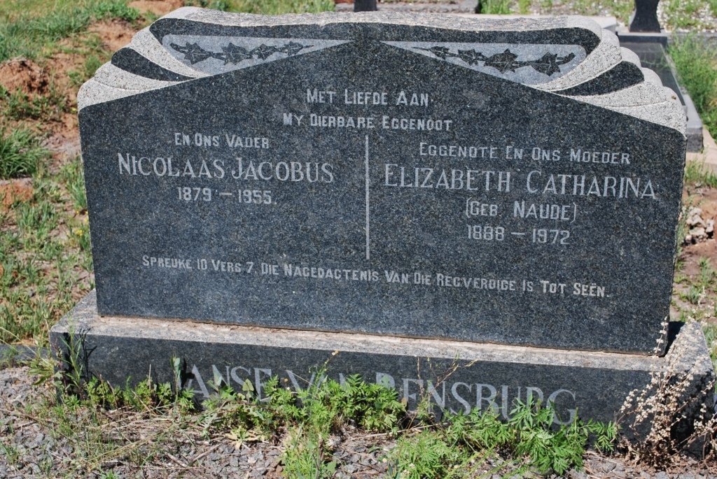 RENSBURG Nicolaas Jacobus, Janse van 1879-1955 &amp; Elizabeth Catharina NAUDE 1888-1972