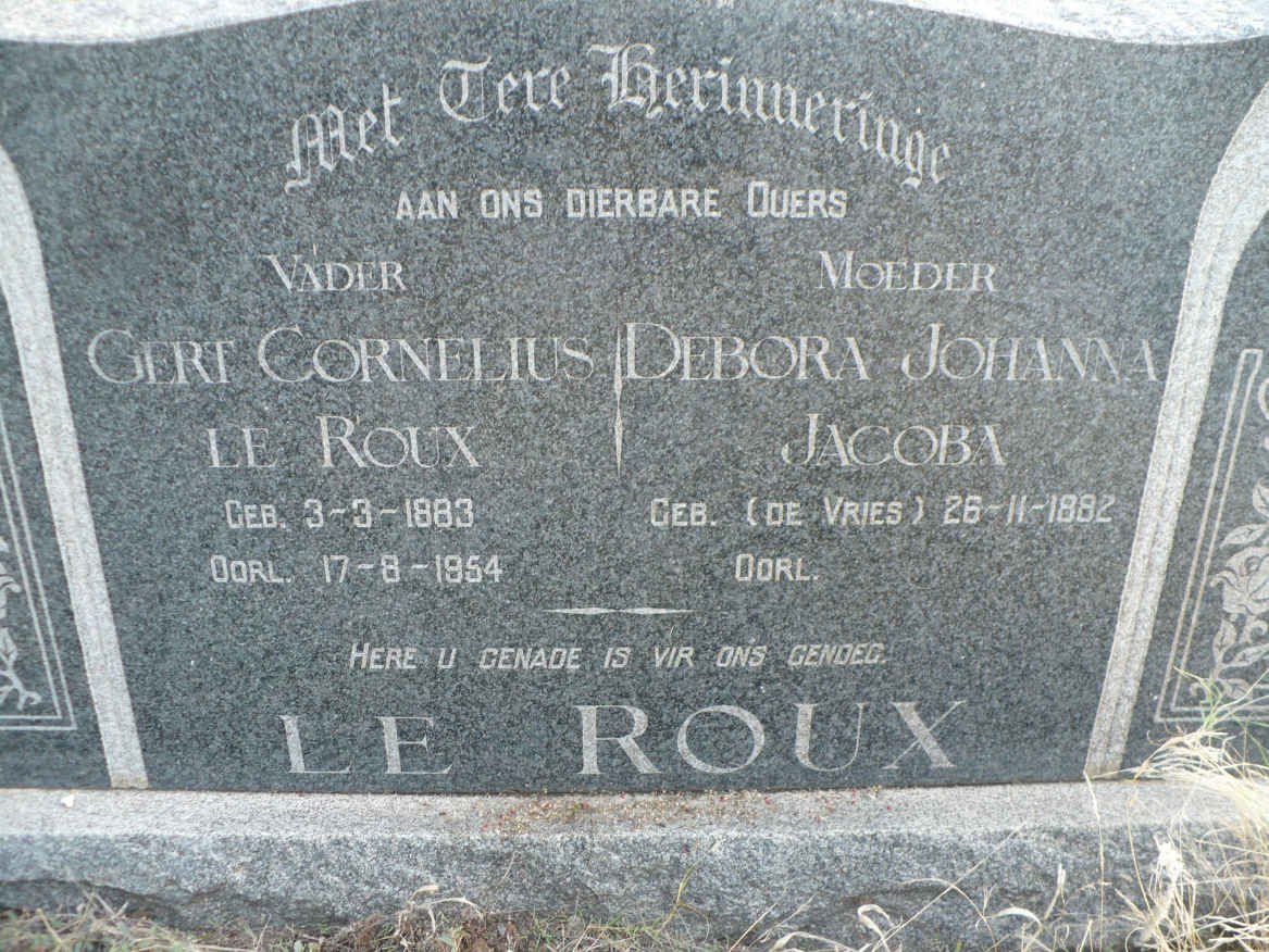 ROUX Gert Cornelius, le 1883-1954 &amp; Debora Johanna Jacoba DE VRIES 1882-