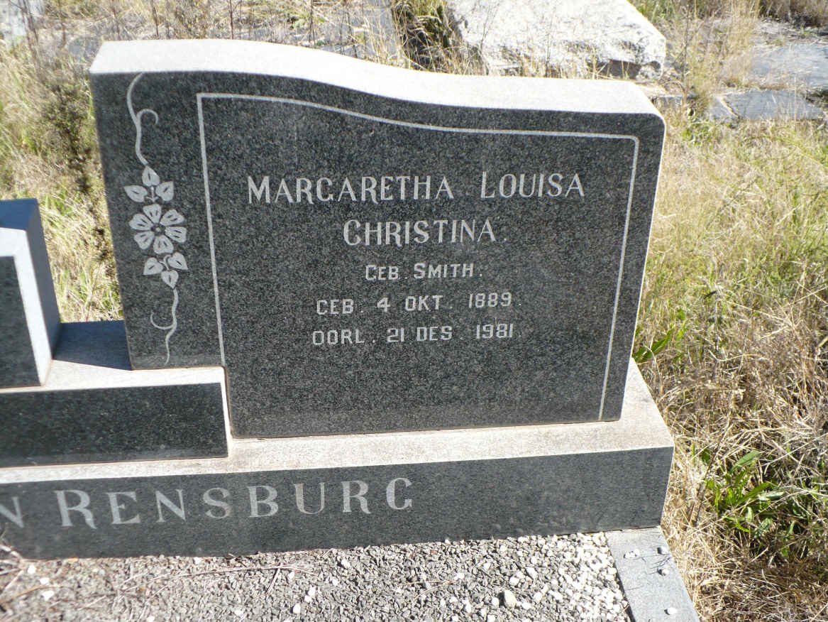RENSBURG Margaretha Louisa Christina, Jansen van nee SMITH 1889-1981