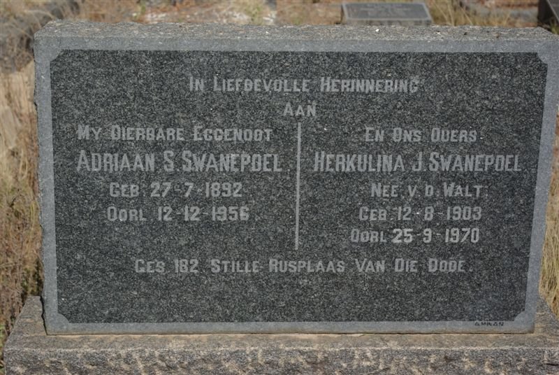 SWANEPOEL Adriaan S. 1892-1956 &amp; Herkulina J. V.D. WALT 1903-1970