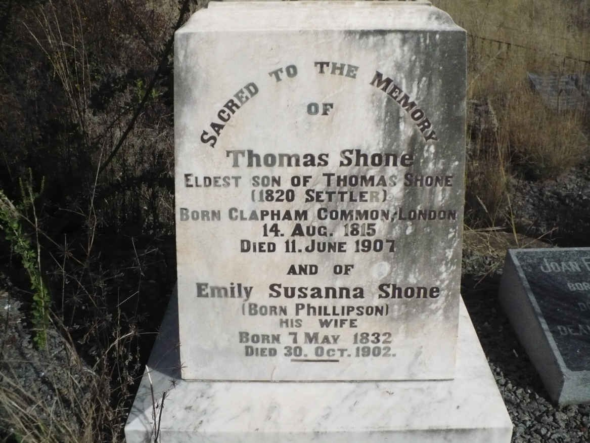 SHONE Thomas 1815-1907 &amp; Emily Susanna PHILLIPSON 1832-1902