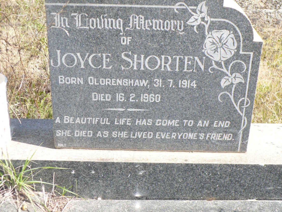SHORTEN Joyce nee OLORENSHAW 1914-1960