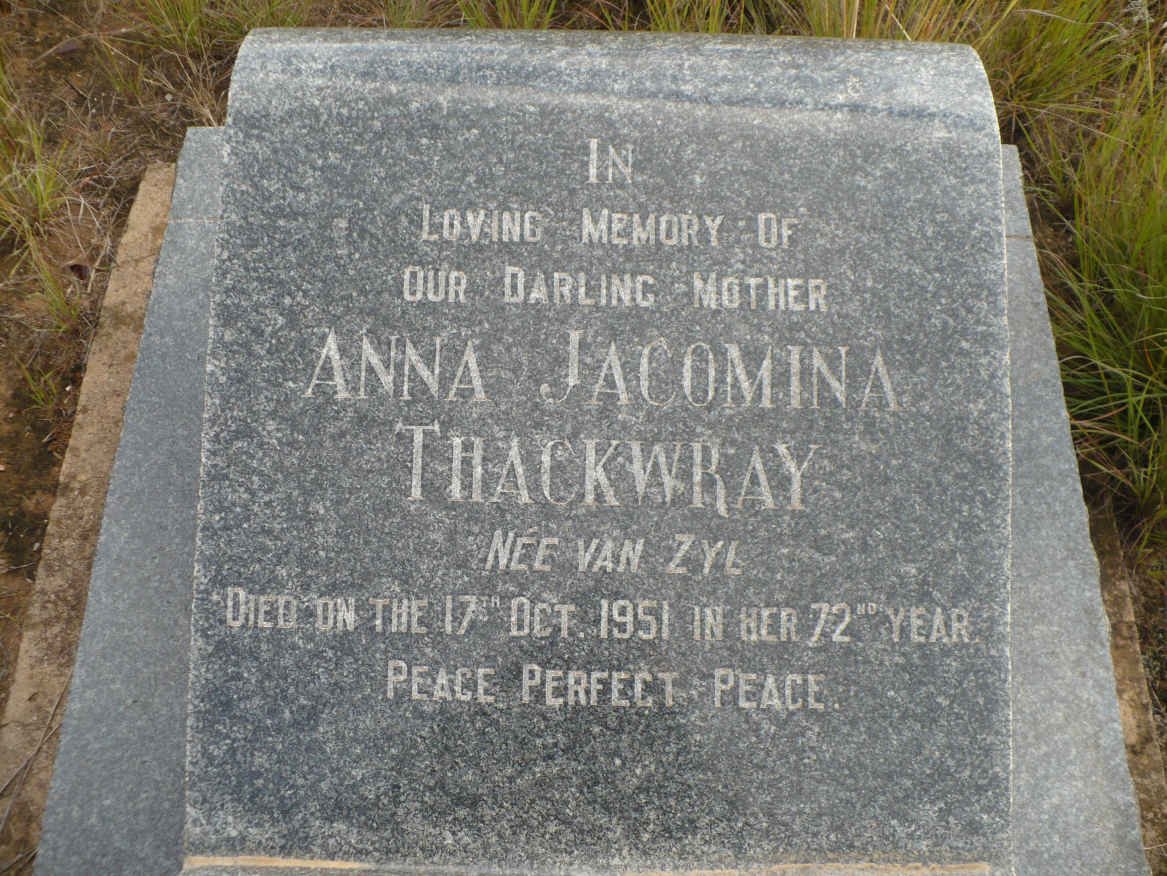 THACKWRAY Anna Jacomina nee VAN ZYL -1951