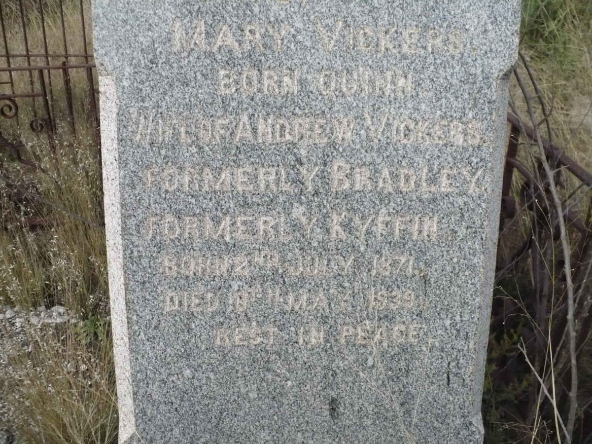 VICKERS Mary formerly BRADLEY formerly KYFFIN nee QUINN 1871-1939