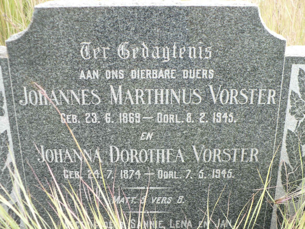 VORSTER Johannes Marthinus 1869-1945 &amp; Johanna Dorothea 1874-1945