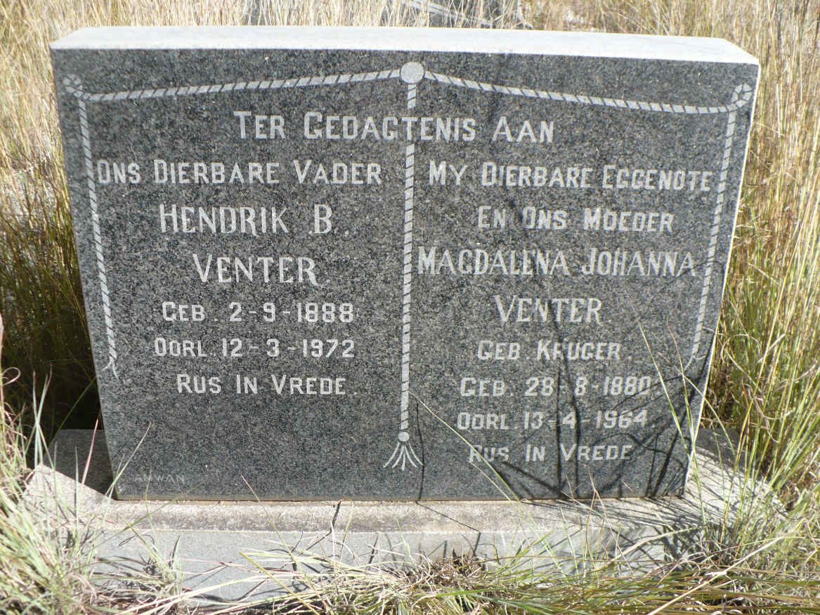 VENTER Hendrik B. 1888-1972 &amp; Magdalena Johanna KRUGER 1880-1964