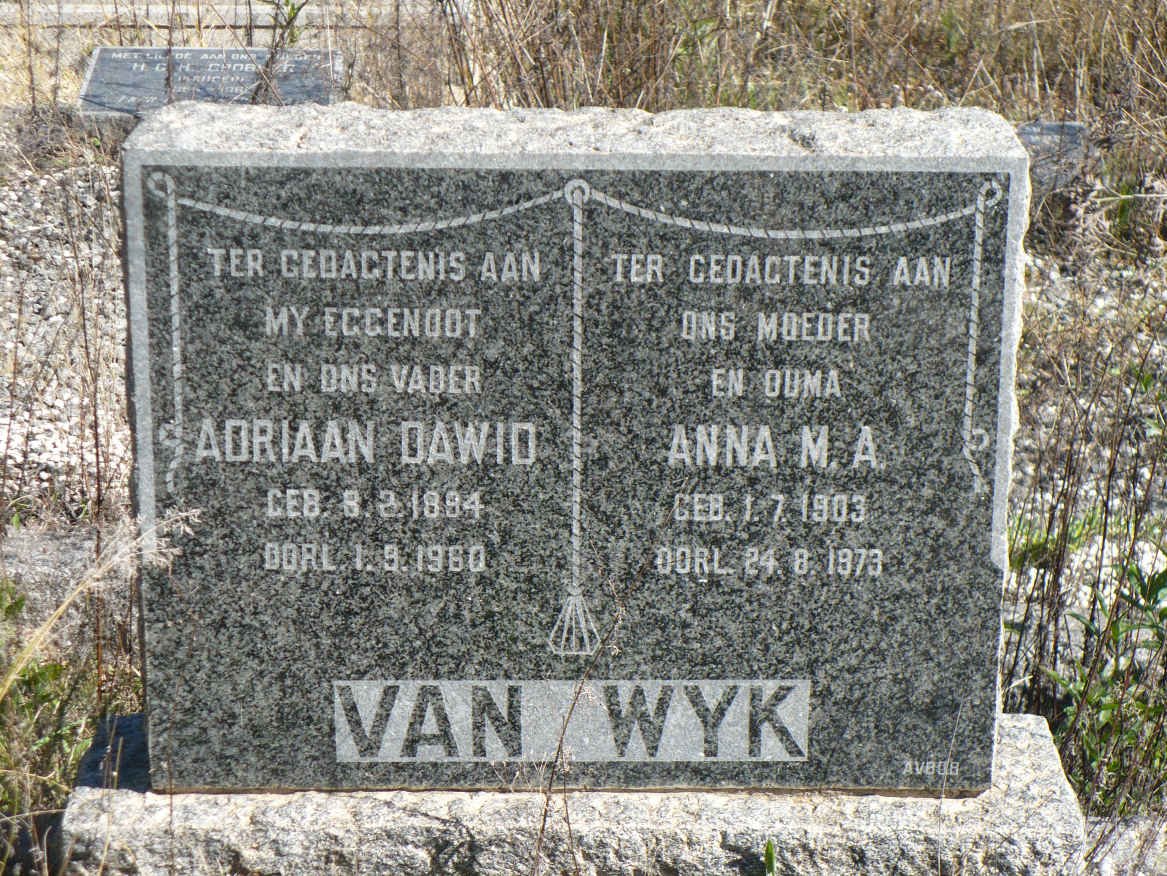 WYK Adriaan Dawid, van 1894-1960 &amp; Anna M.A. 1903-1973