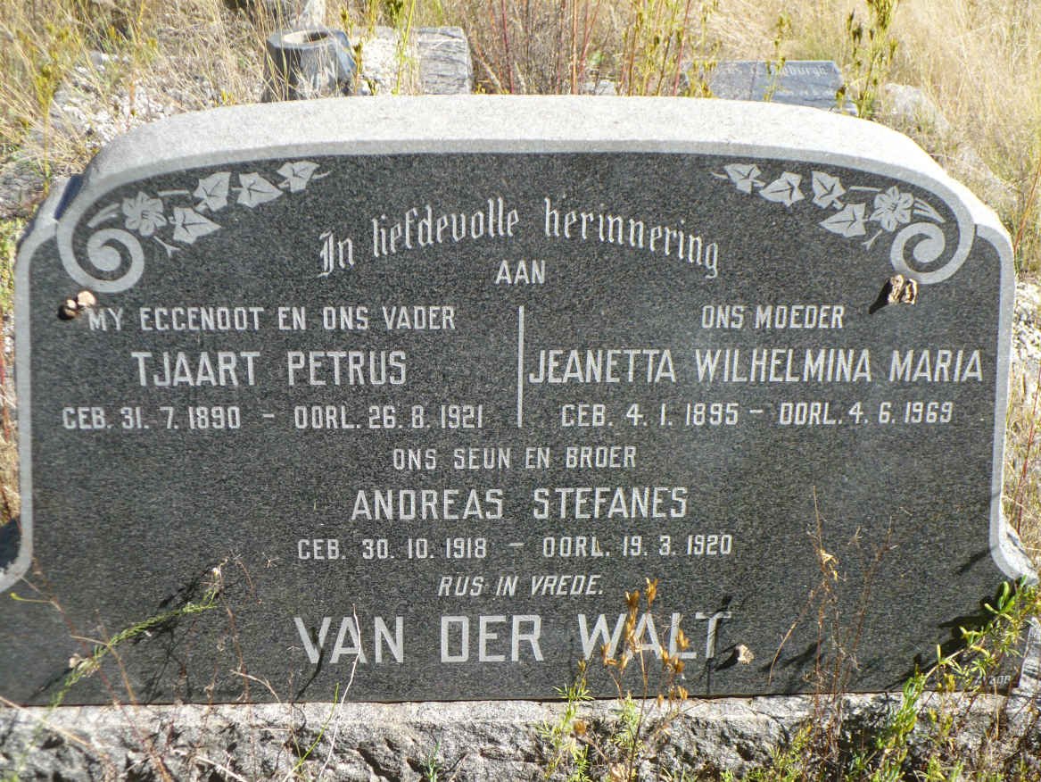 WALT Tjaart Petrus, van der 1890-1921 &amp; Jeanetta Wilhelmina Maria 1895-1969 :: VAN DER WALT Andreas Stefanes 1918-1920