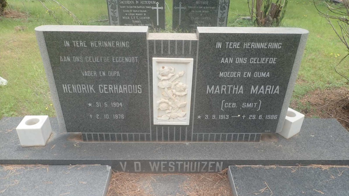 WESTHUIZEN Hendrik Gerhardus, v.d. 1904-1976 &amp; Martha Maria SMIT 1913-1986