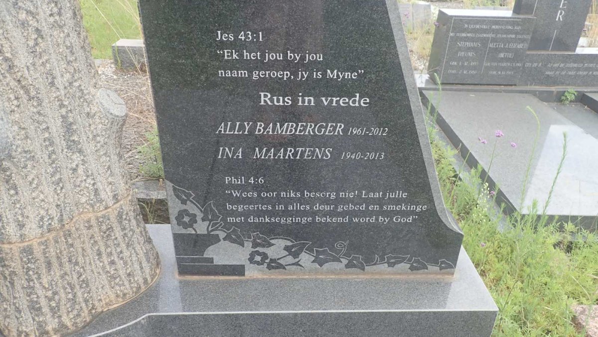 WALT Daniël Timotheus, v.d. 1906-1965 :: MAARTENS Ina 1940-2013 :: BAMBERGER Ally 1961-2012