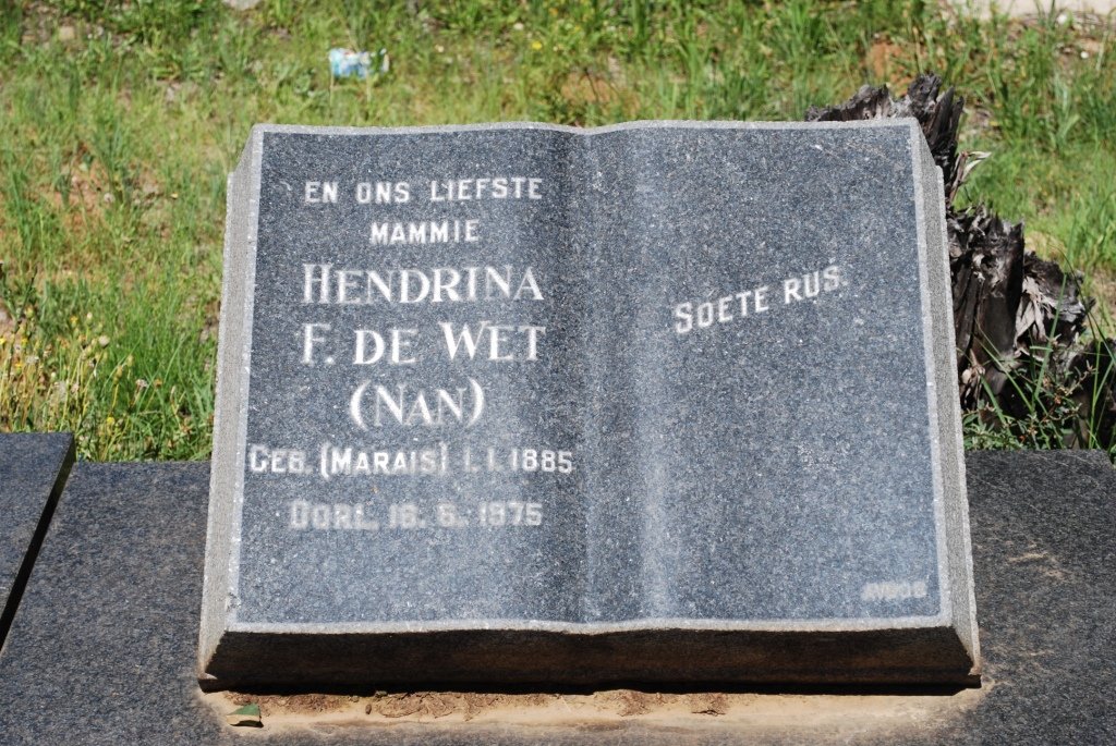 WET Hendrina F., de nee MARAIS 1885-1975