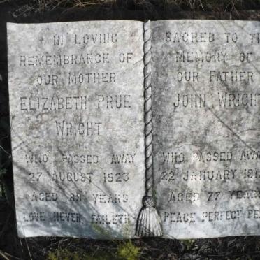 WRIGHT John -1912 &amp; Elizabeth Prue -1923