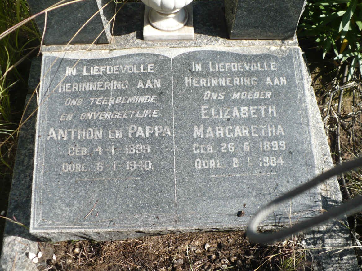 WESSELS Anthon 1899-1940 &amp; Elizabeth Margaretha 1899-1984