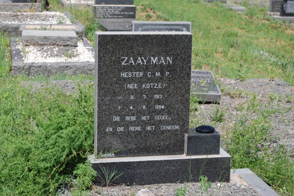 ZAAYMAN Hester C.M.P. nee KOTZE 1917-1994