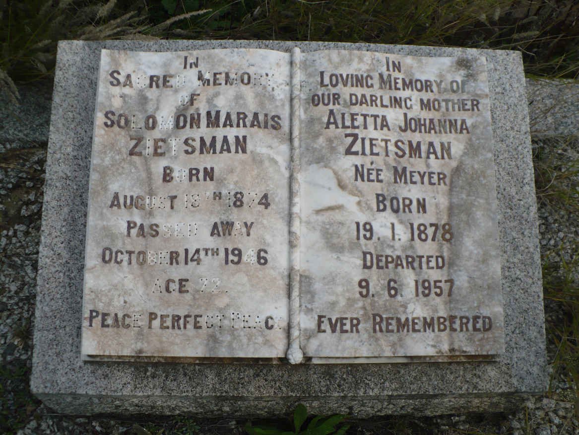 ZIETSMAN Soloman Marais 1874-1946 &amp; Aletta Johanna MEYER 1878-1957