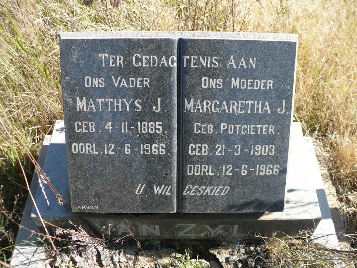 ZYL Matthys J., van 1885-1966 &amp; Margaretha J. POTGIETER 1903-1966
