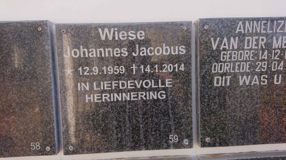 WIESE Johannes Jacobus 1959-2014