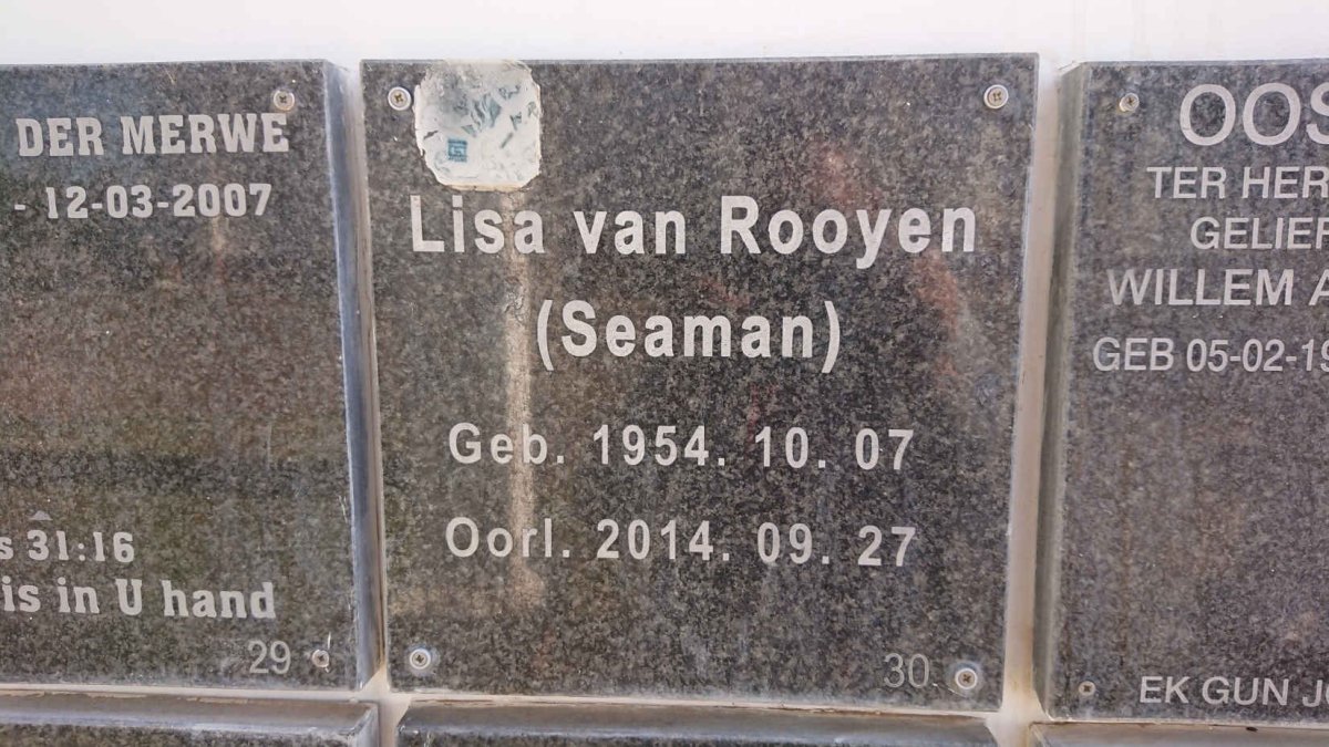 ROOYEN Lisa, van nee SEAMAN 1954-2014
