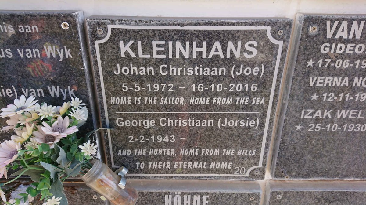 KLEINHANS Johan Christiaan 1972-2016 :: KLEINHANS George Christiaan 1943-