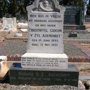 ADENDORFF Christoffel Gideon v. Zyl 1893-1951 &amp; Susara S.E. PIENAAR 1895-1961