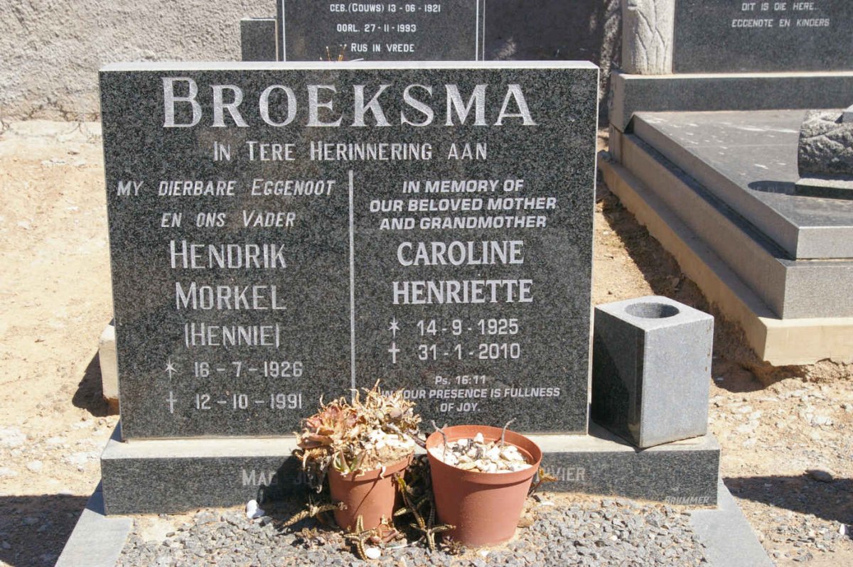 BROEKSMA Hendrik Morkel 1926-1991 &amp; Caroline Henriette 1925-2010