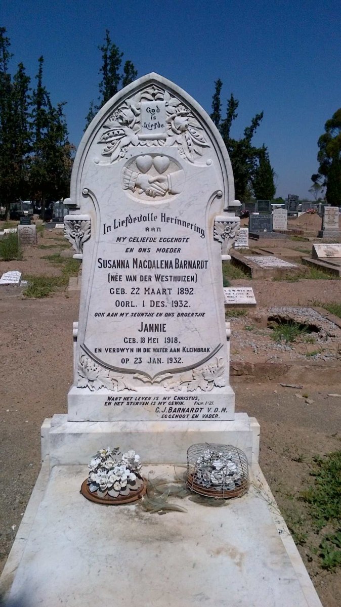 BARNARDT Susanna Magdalena nee VAN DER WESTHUIZEN 1892-1932 :: BARNARDT Jannie 1918-1932