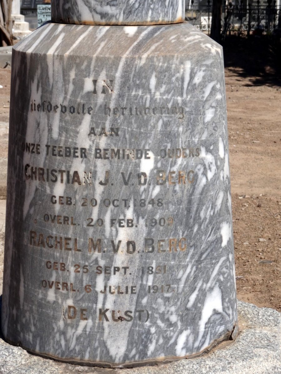 BERG Christian J., v.d. 1848-1909 &amp; Rachel M. DE KUST 1851-1917