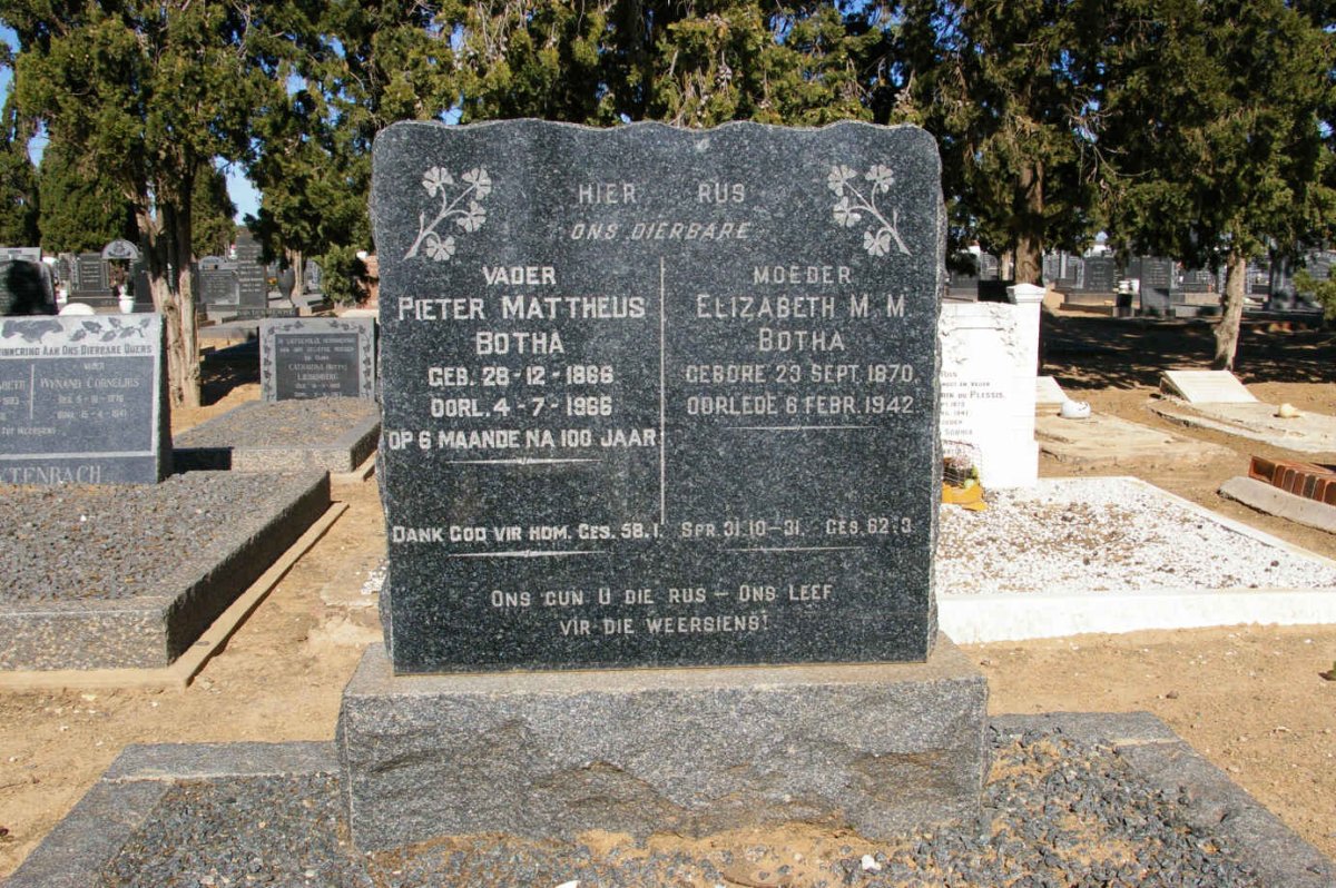 BOTHA Pieter Mattheus 1866-1966 &amp; Elizabeth M.M. 1870-1942