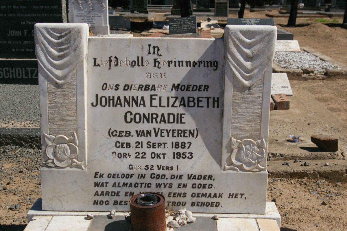 CONRADIE Jan Hendrik 1883-1946 &amp; Johanna Elizabeth VAN VEYEREN 1887-1953