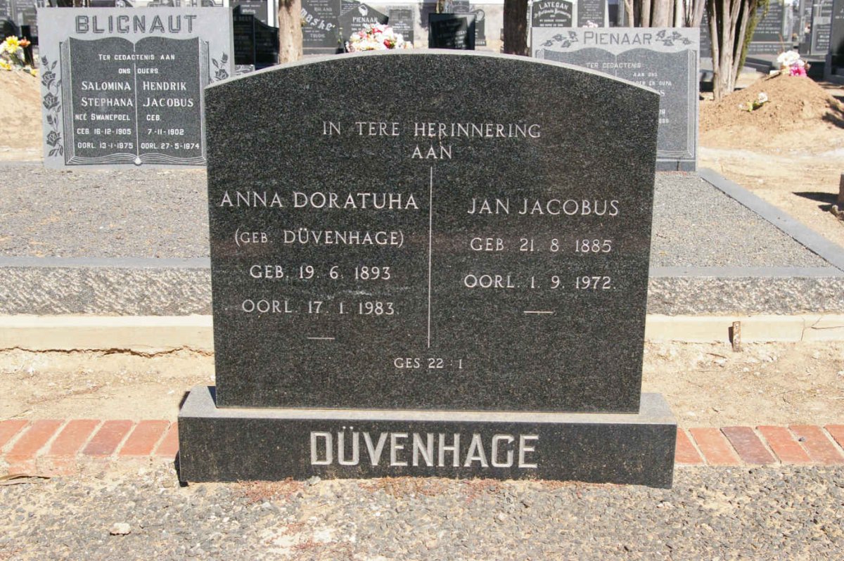 DUVENHAGE Jan Jacobus 1885-1972 &amp; Anna Doratuha DUVENHAGE 1893-1983