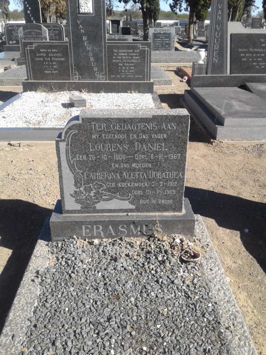 ERASMUS Lourens Daniel 1906-1967 &amp; Catherina Aletta Dorathea KOEKEMOER 1912-1969