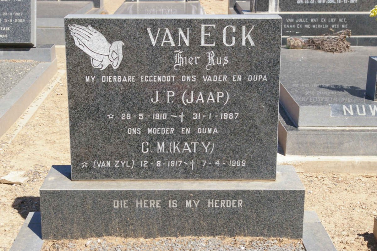 ECK J.P., van 1910-1987 &amp; C.M. VAN ZYL 1917-1989