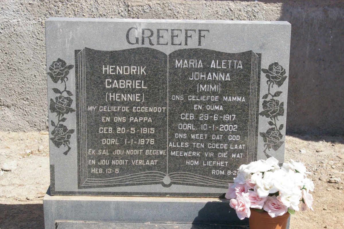 GREEFF Hendrik Gabriel 1915-1976 &amp; Maria Aletta Johanna 1917-2002