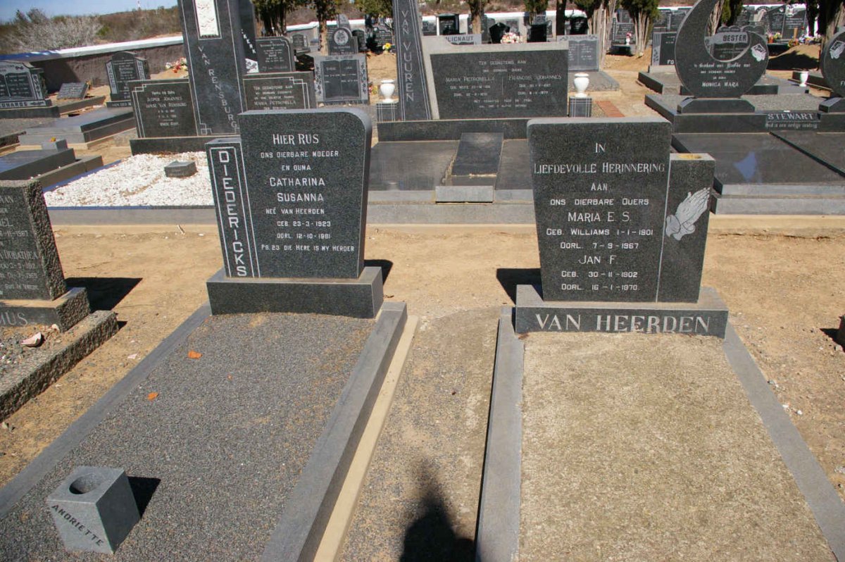 HEERDEN Jan F., van 1902-1970 &amp; Maria E.S. WILLIAMS 1901-1967 :: DIEDERICKS Catharina Susanna nee VAN HEERDEN 1923-1981