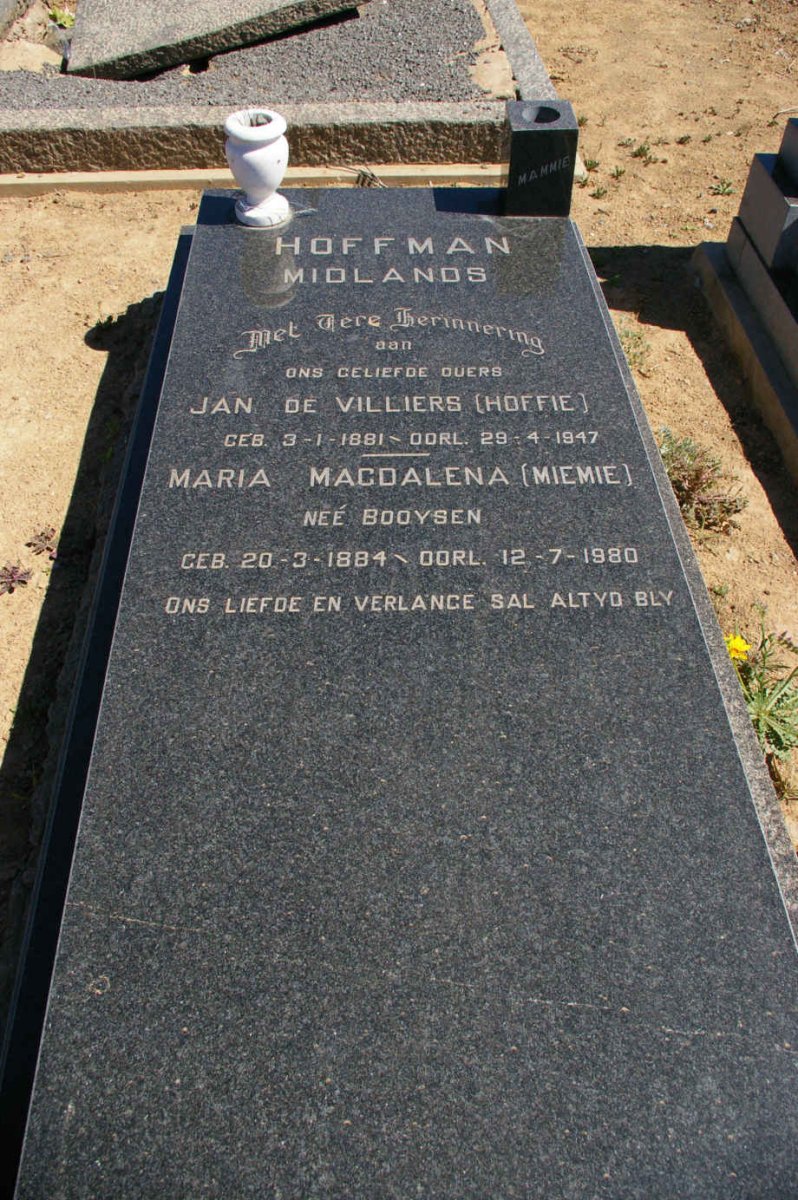 HOFFMAN Jan de Villiers 1881-1947 &amp; Maria Magdalena BOOYSEN 1884-1980