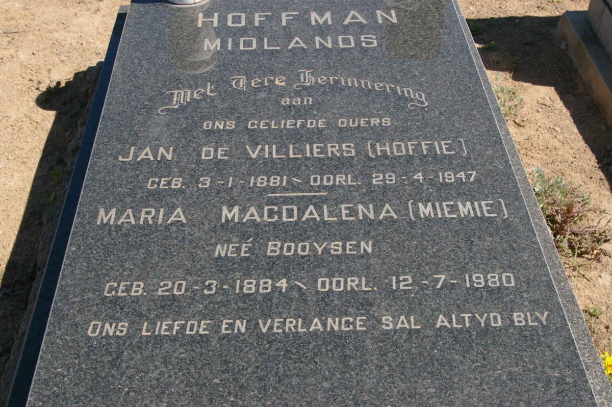 HOFFMAN Jan de Villiers 1881-1947 &amp; Maria Magdalena BOOYSEN 1884-1980