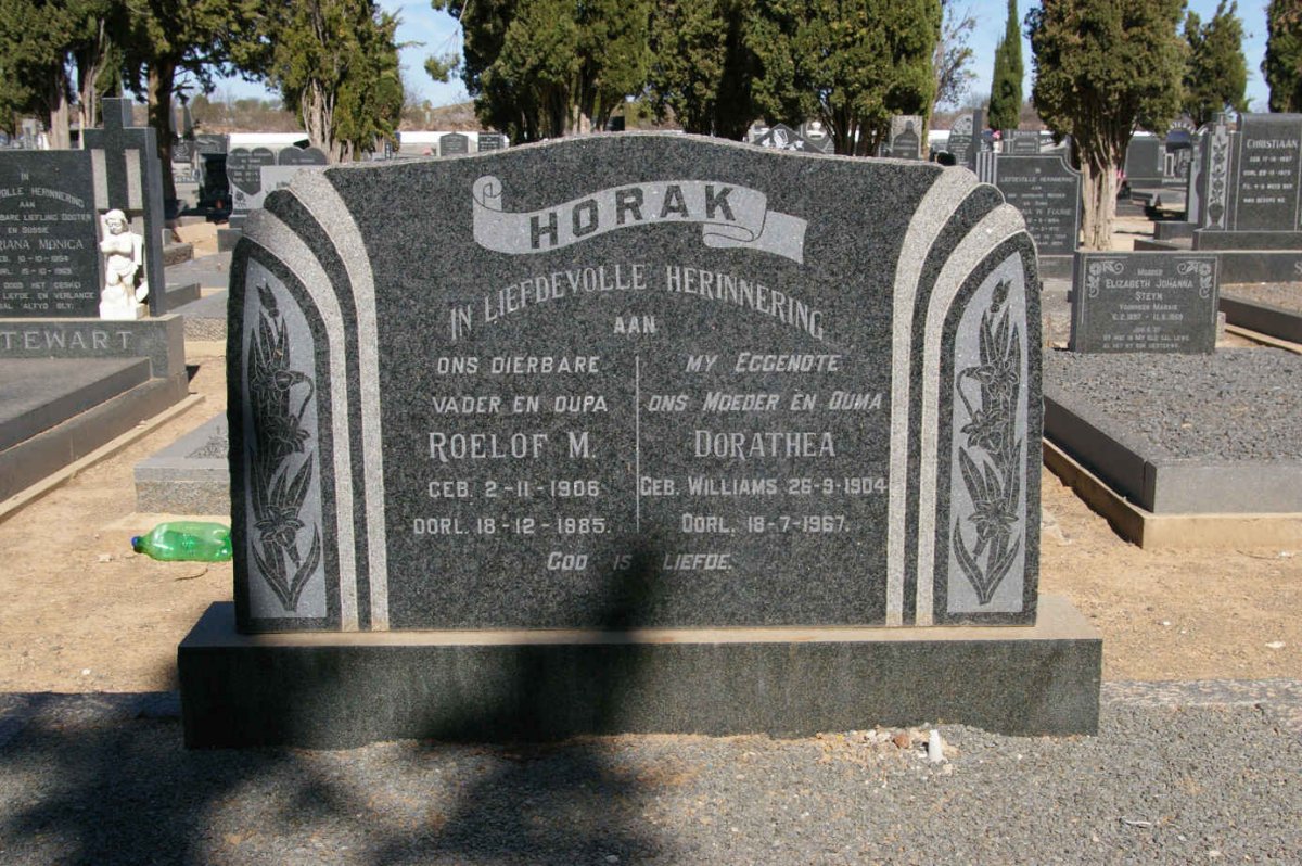 HORAK Roelof M. 1906-1985 &amp; Dorathea WILLIAMS 1904-1967