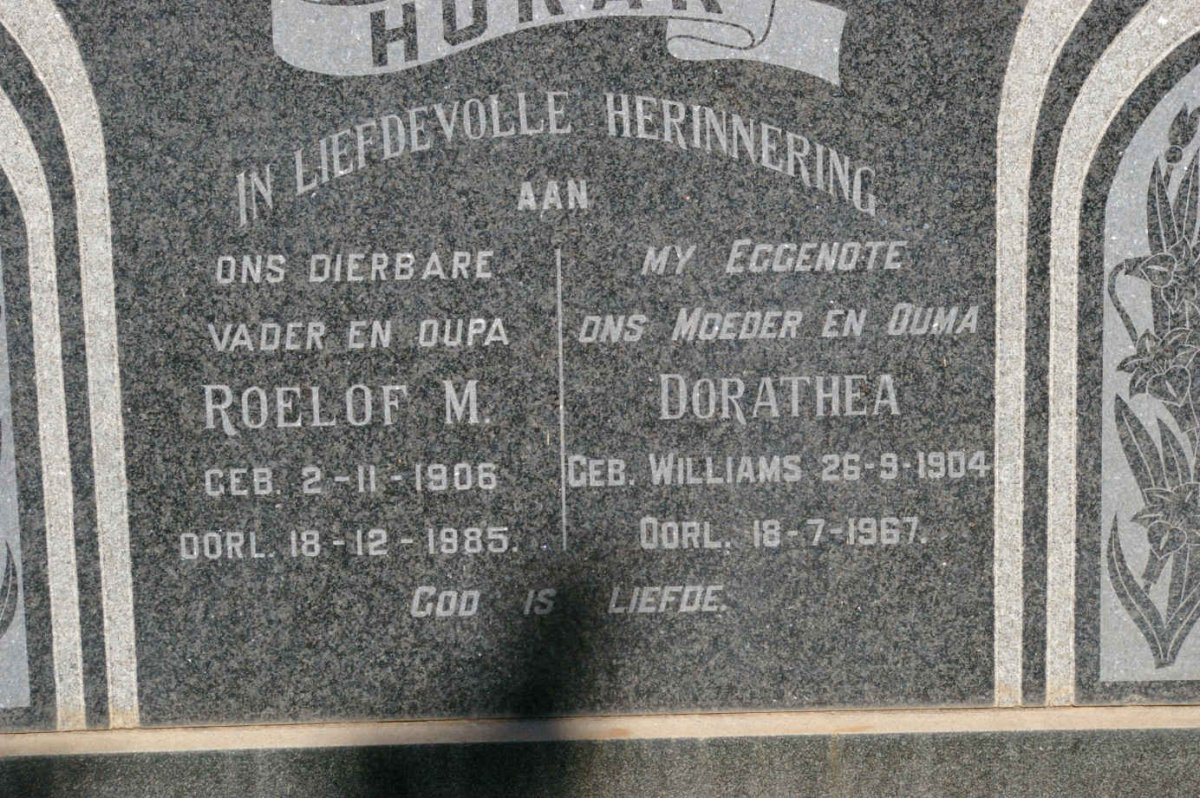 HORAK Roelof M. 1906-1985 &amp; Dorathea WILLIAMS 1904-1967