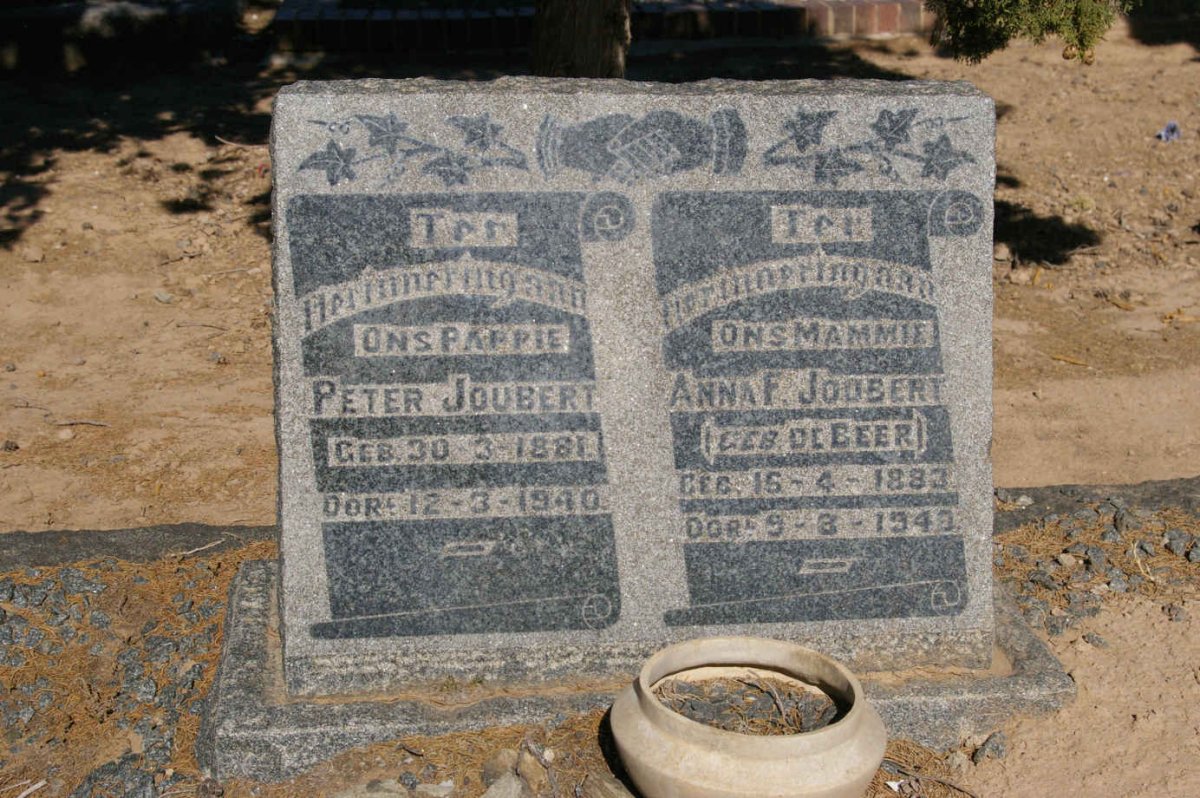 JOUBERT Peter 1881-1940 &amp; Anna F. DE BEER 1883-1948