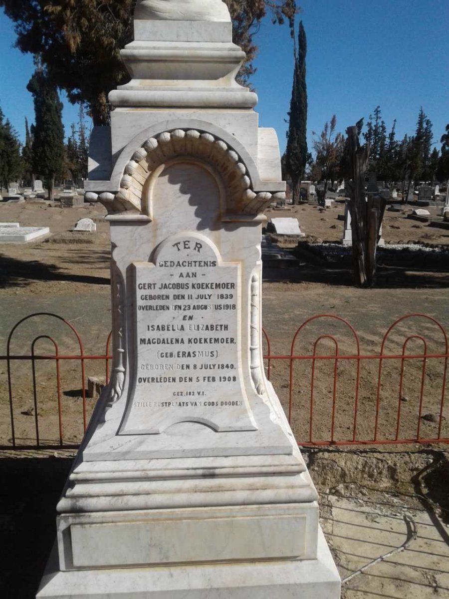 KOEKEMOER Gert Jacobus 1839-1918 &amp; Isabella Elizabeth Magdalena ERASMUS 1840-1908