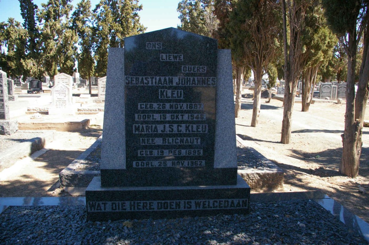 KLEU Sebastiaan Johannes 1887-1946 &amp; Maria J.S.C. BLIGNAUT 1895-1962