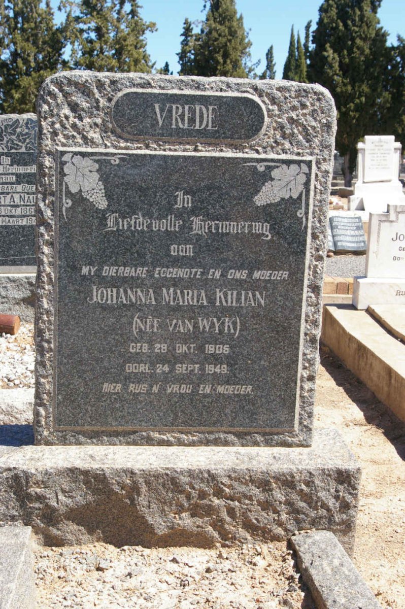 KILIAN Johanna Maria nee VAN WYK 1905-1949