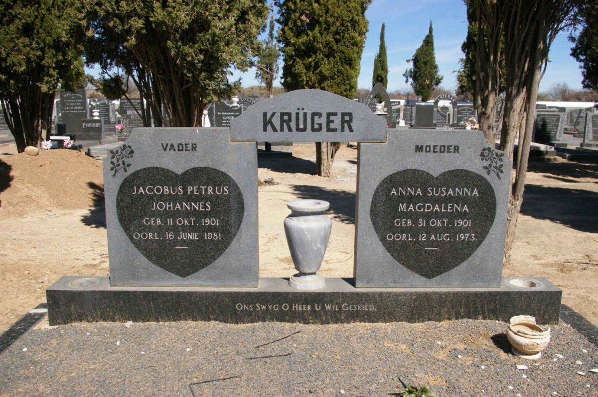 KRUGER Jacobus Petrus Johannes 1901-1981 &amp; Anna Susanna Magdalena 1901-1973