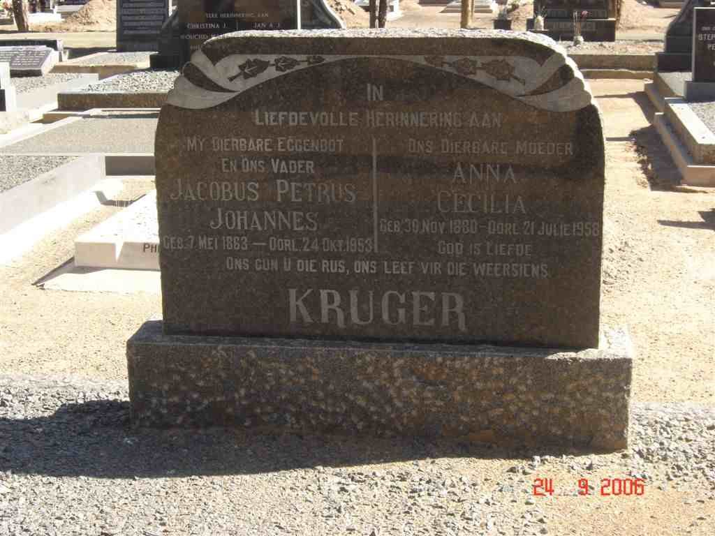 KRUGER Jacobus Petrus Johannes 1863-1953 &amp; Anna Cecilia 1880-1958